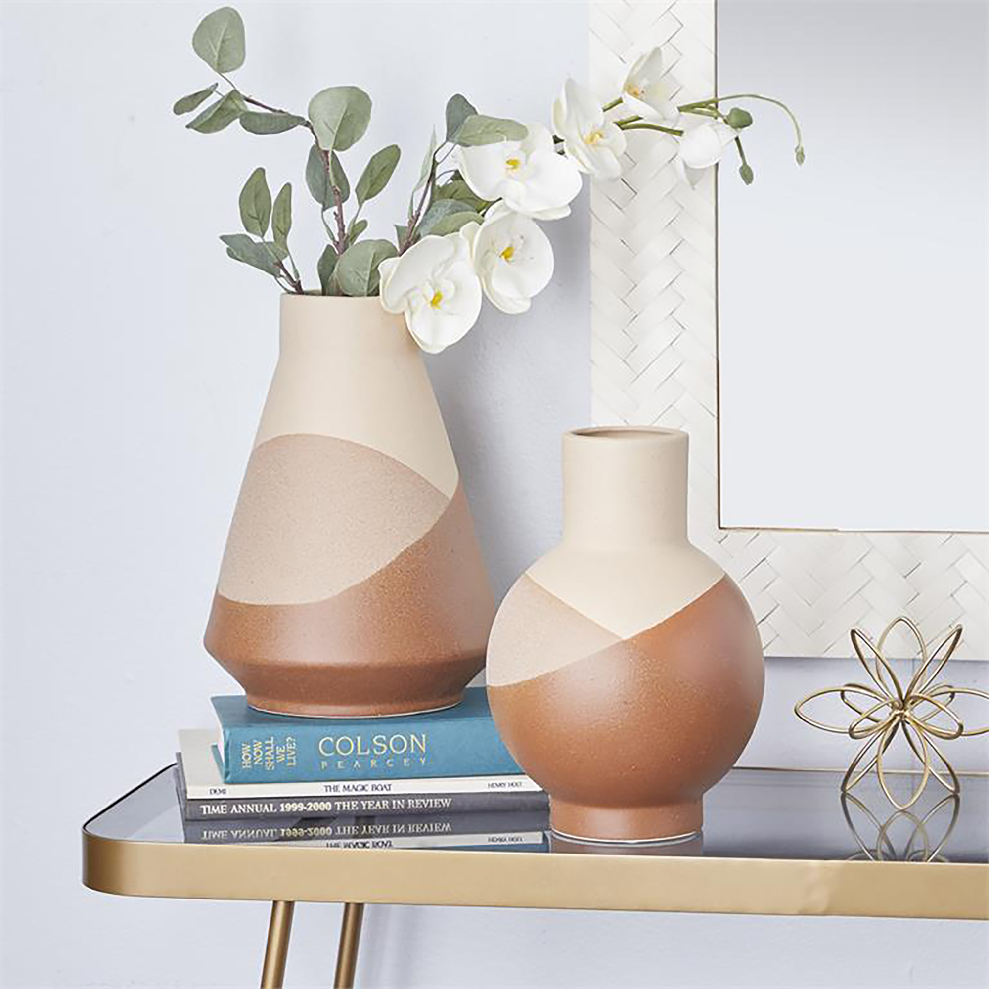 Image of Uma 2-Piece Tan and Pink Ceramic Vase Set