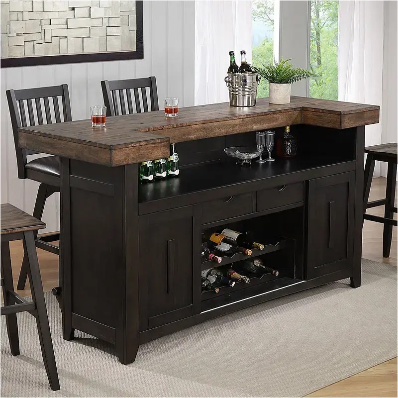 bar stocked with beverages and matching bar stools