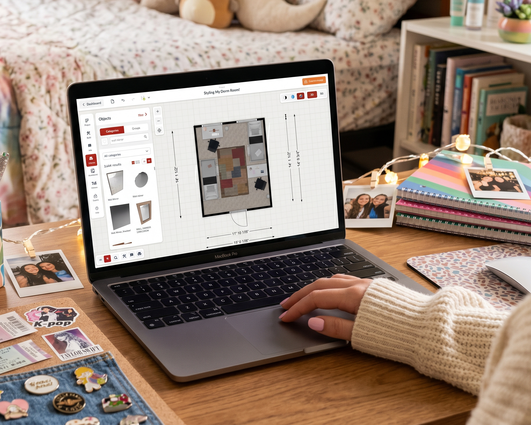 teenager designing their dorm room on the room planner