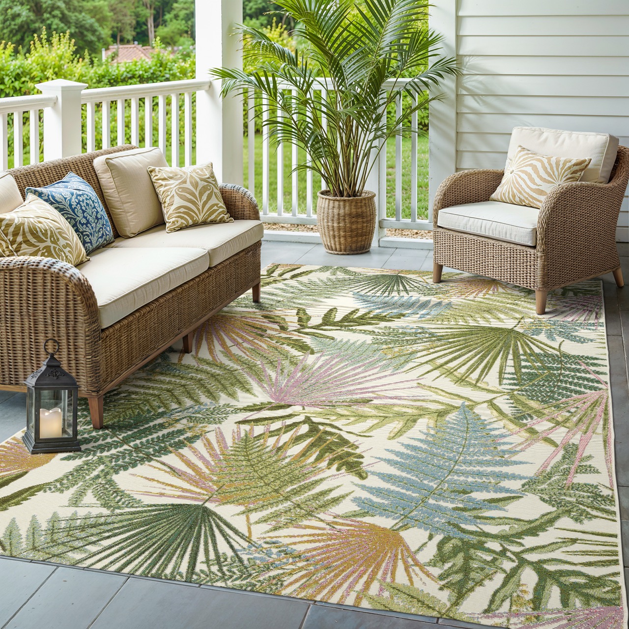 Outdoor rug styling a patio space