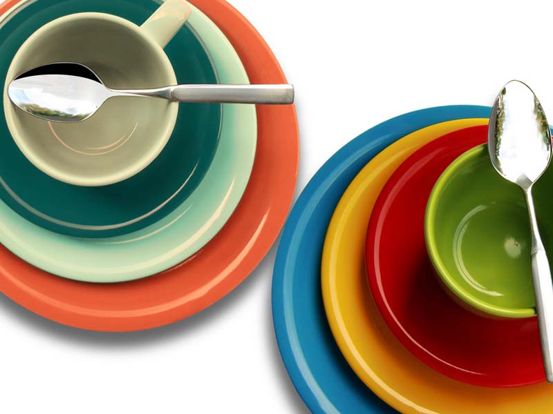 Colorful dishes and dinnerware